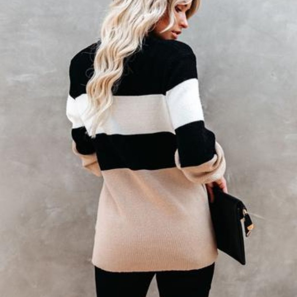 Harleston Black & Beige Colorblock Knit Sweater - Picture 5 of 10